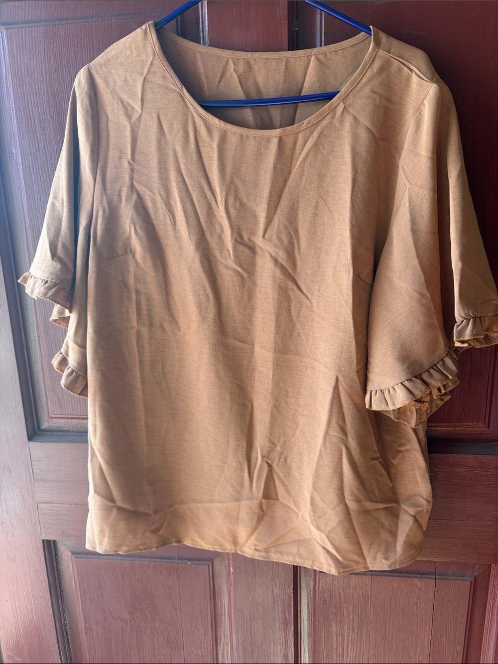 SHEIN Ruffle Sleeve Blouse in Camel Brown - Picture 1 of 3